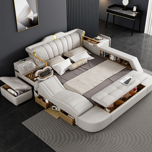 Cama Moderna de Diseño de Lujo, Tatami de Cuero Suave, Acero Inoxidable Ecológico, Tamaño King, Inteligente, Multifuncional, con Masaje y Almacenamiento - Product Image 2