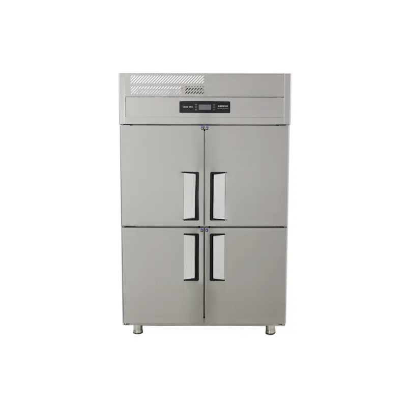 Refrigerador de cocina vertical de acero inoxidable 201, congelador comercial de cuatro puertas