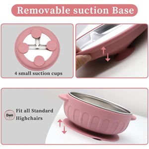 Ensemble de vaisselle sept pièces en acier inoxydable pour bébé, style rétro, minimaliste, luxe léger, avec ventouse amovible, pour repas - Product Image 3