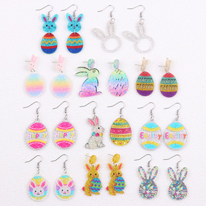 Boucles d'oreilles pendantes Lapin et Œufs de Pâques pour Femme, Bijoux de Fête en Acrylique Scintillant - Product Image 3