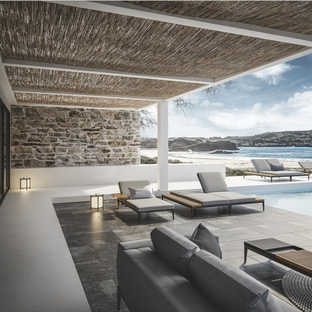 Aluminum teak beach sun lounge hotel furniture outdoor seating modern fashion sofa modular chaise sofa for garden