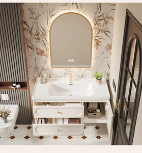 Factory Supply <b>Wall</b>-Mounted Bathroom Vanity with LED Smart <b>Mirror</b> Cabinet Ceramic Basin 60-Inch White MDF Hospital Use - Product Image 5