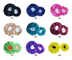 Bonnets de cheveux en satin doublé, réversibles et ajustables, à double couche, avec bande élastique et logo personnalisé, assortis mère-enfant - Product Image 2