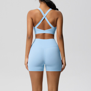 Cường độ cao Pilates quần short và Yoga vest Set thoáng khí thể thao đồ lót với đàn hồi eo đóng cửa mô hình rắn - Product Image 4