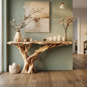 Console murale moderne en bois massif réglable, table d'appoint rustique en bois flotté, bureau de forme irrégulière, décoration d'intérieur pour l'inauguration de la maison - Product Image 3
