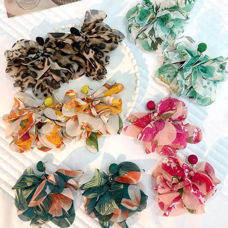 2024 moda mujer nueva moda flor borla pendientes niñas tela hecha a mano Floral pendiente encaje cinta pendiente joyería regalos