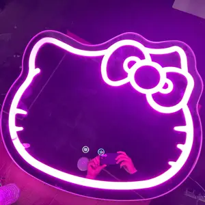 Pink hello kitty vanity mirror led touch dimmer makeup dressing glass mirror for home wall hanging mirrors