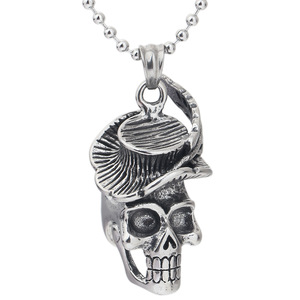 Collar con colgante de calavera de plata tibetana de 40 mm, joyería de fiesta para hombre, diseño de esqueleto de dibujos animados, cadena de acero de 60 cm - Product Image 1