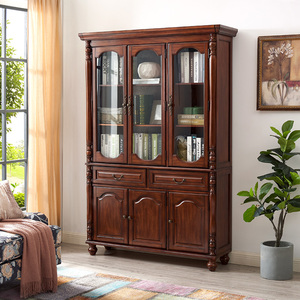Librería de Madera Estilo Rústico Más <span class=keywords><strong>Popular</strong></span> con Puertas de Vidrio, Muebles de Oficina para el Hogar de Madera Maciza, Librería de 3 Puertas, Librería de 2 Puertas - Product Image 5