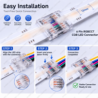 Connecteur rapide sans soudure pour bande LED COB RGBCCT RGBCW 6 broches 12 mm, pour éclairage d'armoires RGB à blanc réglable