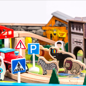 Rail en bois naturel Montessori, 108 pièces, avec ensemble de <span class=keywords><strong>Table</strong></span>, jouet de construction écologique pour enfants - Product Image 2