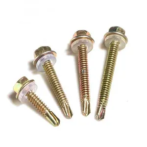 Yellow zinc hex wafer head SS 304 6 head plasterboard self drilling wood screw