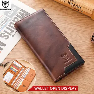 BULLCAPTAIN Men Wallets Genuine Leather Male Long Clutch with Phone Pocket RFID Blocking Cards Holder Large Capacity Storage Bag