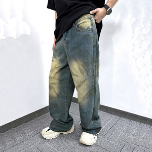Nuevos pantalones vaqueros con diseño de letras estilo grafiti Fallout, con <span class=keywords><strong>tratamiento</strong></span> descolorido y pantalones anchos estilo punk con efecto tie-dye para hombre - Product Image 2