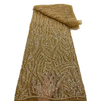 Tissus en Tulle Brodés de Paillettes et Perles Africaines de Qualité Supérieure, 100% Polyester, Poids Moyen, Séchage Rapide, pour Robes de Mariée Féminines