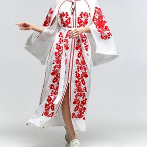 Vestido de Lino y Algodón Personalizable, Elegante, Cuello Redondo, Casual, Corte en A, Mangas Abullonadas con Volantes, Midi, Vestido de Verano para Mujer - Product Image 4