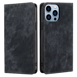 Sarung ponsel lipat dompet kulit Pu magnet RFID, pelindung ponsel Coque untuk iPhone 15 Plus 14 Pro Max 13 12 11