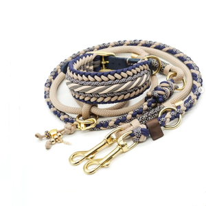 2026 ソフトパーソナライズドペット犬用首輪とリード、ヘビーデューティーロープPUレザーリード、高級編み込み装飾セット（カスタムロゴ付き） - Product Image 1