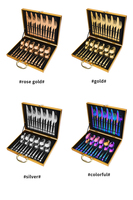 GEMEI Ensemble de Couverts de Table pour Hôtels et Restaurants, Cuillère Or, Vaisselle de Mariage, Service 24 Pièces en Acier Inoxydable