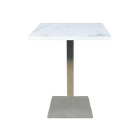 Table de restaurant sur mesure OEM, plateau rond en mélamine imitation marbre avec base en métal noir, vente en gros