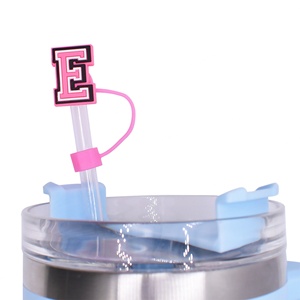 En gros, bouchon anti-poussière amovible en silicone souple rose de 10 mm pour pailles, design lettres, écologique, pour DIY, accessoires de bar et de fête - Product Image 3