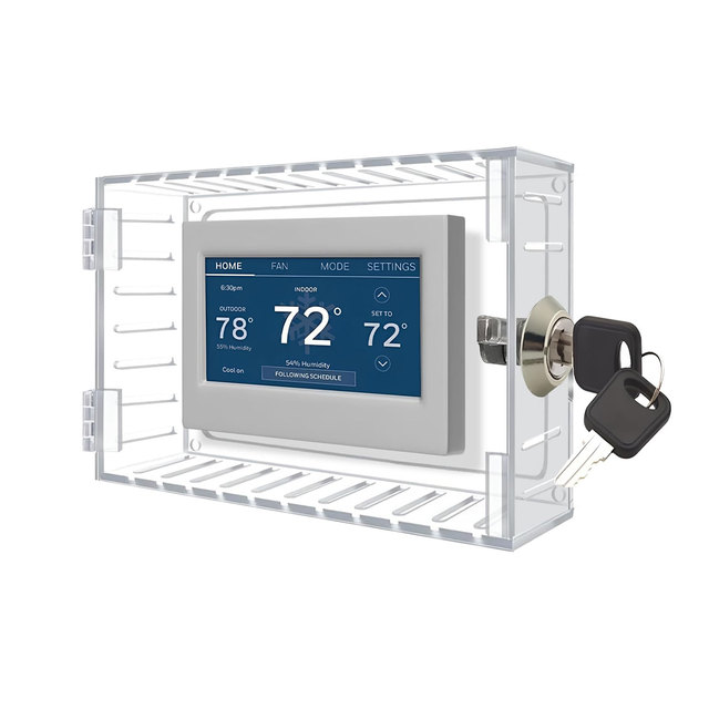 Custom Clear Acrylic Thermostat Lock Box with Key, Thermostat Cover with Lock on Wall