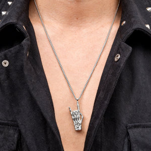 316L <strong>Stainless</strong> <strong>Steel</strong> Skeleton Hand Necklace <strong>Men</strong> Rock on OK Sign Pendant Gothic Punk Jewelry Gift <strong>for</strong> Biker Box <strong>Chain</strong> Waterproof - Product Image 2