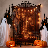 Ensemble de lumières décoratives d'Halloween DIY : Toiles d'araignée, nappe, rideau de porte noir, dentelle, écran de fenêtre, mur, lumières décoratives de fête