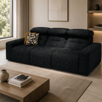 Canapé moderne en chenille gris foncé, canapé droit 3 places avec dossier capitonné et accoudoirs larges, meubles de salon
