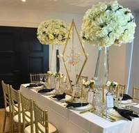Vente en gros de décoration de mariage de luxe, bougeoir haut transparent, candélabres dorés pour mariage, centres de table