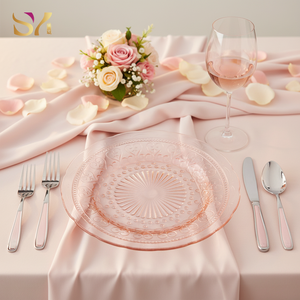 Assiettes de présentation romantiques <span class=keywords><strong>en</strong></span> verre rose 13 pouces à bord festonné gaufré pour douche nuptiale et banquet - Product Image 2