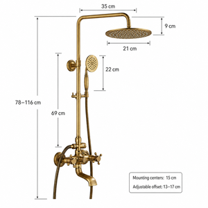 Set Doccia Rotondo di Alta Gamma, Set Doccia Dorato in Alluminio Lucidato, <span class=keywords><strong>Rubinetto</strong></span> a 5 Maniglie e Soffione Doccia a Quattro Velocità - Product Image 3