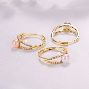 Bague Ajustable Luxe Léger avec Incrustation de Perles, Zircon et Diamant, Style Éternité Tendance, Bague d'Index en Perle d'Eau Douce - Product Image 2
