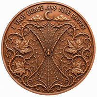 Pièce de collection gothique d'Halloween en cuivre fin .999 de 1 oz, motif toile d'araignée, lierre épineux et feuille d'érable en relief