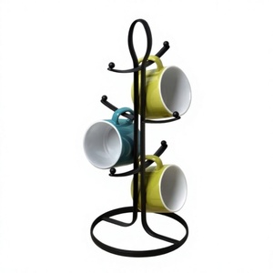 Eco Friendly Iron Metal Black Mug Holder Stand With Curved Hooks For Kitchen Countertop Dining Table Mugs <b>Storage</b> Stand - Product Image 1
