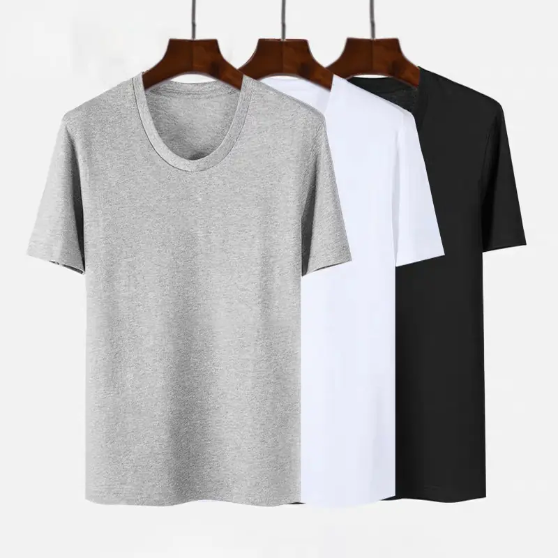 새로운 남성 티셔츠 사계절 통기성 패션 반팔 순면 심플 두꺼운 내츄럴 솔리드 컬러 남성 홈웨어