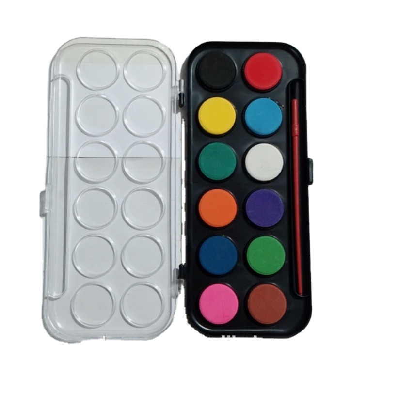 Children's 12-Color DIY Oil Paint Set Watercolor Artish Brush Palette for Kids Paper Medium Packaged in Box