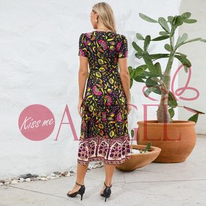 จูบฉัน ANGEL ฤดูร้อนเซ็กซี่แขนสั้นชุดคอวีโบฮีเมียนวันหยุดชายหาดวินเทจดอกไม้ชุดเซ็กซี่สําหรับผู้หญิง - Product Image 6