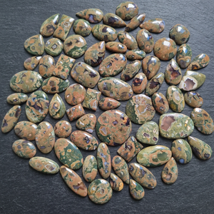 MAHNAJGEMS Natural Rhyolite Gemstone Flatback Cabochons Wholesale Natural Green Rainforest Jasper Loose Gemstones for Jewelry . - Product Image 1