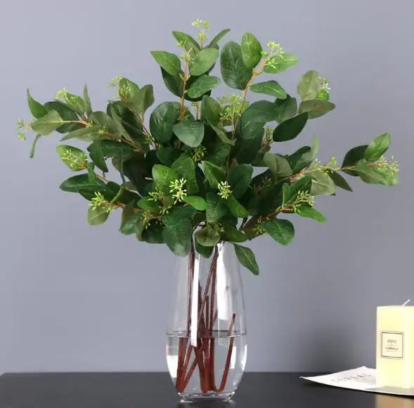 New Style decorative centerpiece Green leaf plant branch Seeded Eucalyptus bunch Artificial eucalyptus leaves