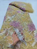 Tissu en dentelle de luxe avec broderie florale 3D et sequins