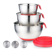 Ensemble de bols mélangeurs en acier inoxydable 304 de qualité alimentaire personnalisés avec couvercles et râpes |   OEM Martelé/Poli |   Norme LFGB pour les marques