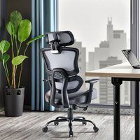 Chaise de bureau pivotante de luxe pour la maison, chaise de direction ergonomique moderne à dossier haut en maille avec appui-tête 3D réglable et base coulissante
