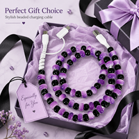 Câble de charge perlé 3-en-1 FASHLINK violet et noir – Cordon de charge rapide USB multi-appareils