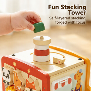 Cubo <span class=keywords><strong>de</strong></span> actividades <span class=keywords><strong>de</strong></span> madera con laberinto <span class=keywords><strong>de</strong></span> cuentas, engranajes giratorios, rompecabezas <span class=keywords><strong>de</strong></span> animales, ábaco, para motricidad fina y sensorial, para niños pequeños, CE CPC, venta al por mayor, OEM, personalizado - Product Image 5