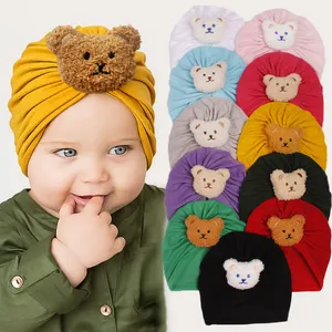 New Arrived Winter Girl Hair Accessories Baby Candy Color Bear Cartoon Shaped Wide Hair Band Baby Nylon Headband
