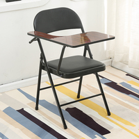 Chaise de bureau pliante ergonomique moderne avec dossier, cadre métallique et tablette d'écriture