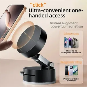 Mobile Phone Mini Vacuum Suction Cup Holder Foldable Desk Stand for Kitchen Lazy Double Sided Magnetic <strong>Bracket</strong> - Product Image 3