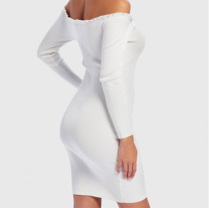 Primavera de las mujeres-Largo <span class=keywords><strong>blanco</strong></span> de <span class=keywords><strong>punto</strong></span> de manga larga ajustado de encaje Mini <span class=keywords><strong>vestido</strong></span> - Product Image 3