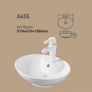Vasque rectangulaire en céramique A451A 600x450mm à poser sur comptoir, à trou unique - Product Image 4